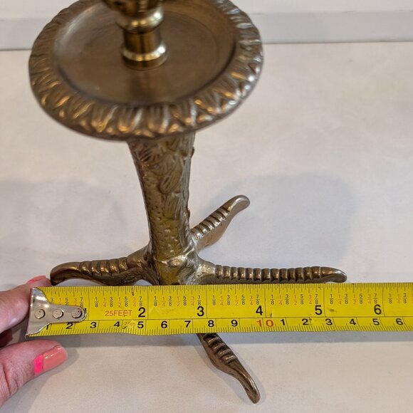 Vintage Ornate Brass Birds Feet / Turkey Feet / Claw Feet Candlestick Holders - Picture 7 of 7